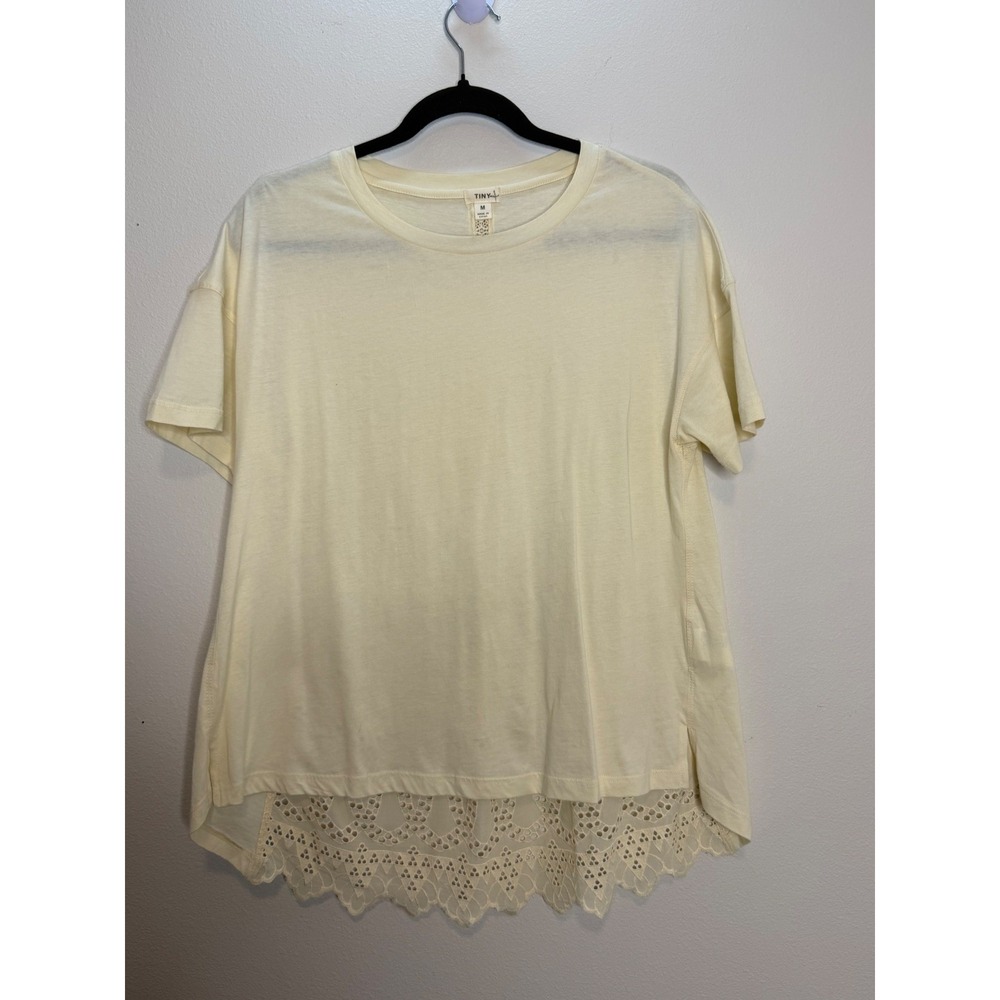 Anthropologie Tiny Cream Eyelet Lace Back Short Sleeve Tee Top Cream Medium